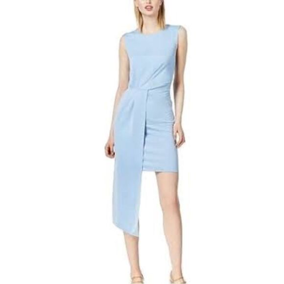 🚨 3 for $25 - BAR III Sleeveless Asymmetrical-Drape Dress, Light Blue - Picture 1 of 9
